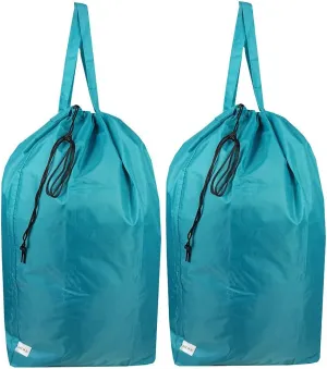 Tear Proof Nylon Laundry Bag with Handles (2 Pack),Travel Laundry Bag with Drawstring Closure,Dirty Clothes Bag Fit Most Laundry Hamper or Basket,27.5x34.5 in,Blue Aqua