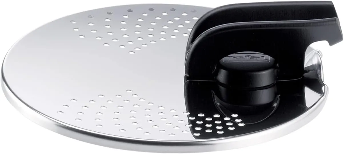Tefal Ingenio L9829402 Stainless Steel Dish Drainer Lid Easy Storage Multi-Diameter Compatible with Ingenio L9829402 Dishwasher Safe Stainless Steel and Black Draining Lid 14-20 cm