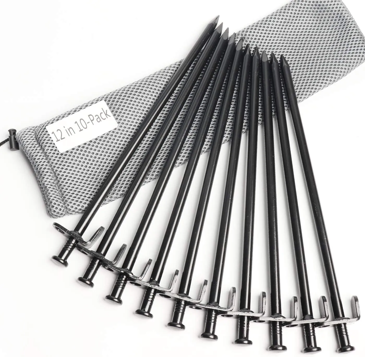 Tent Stakes, Heavy Duty Camping Stakes 12-Inch Forged Steel Tent Pegs Unbreakable and Inflexible Available in Rocky Place Dessert Snowfield and Grassland(10-Pack)