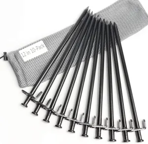 Tent Stakes, Heavy Duty Camping Stakes 12-Inch Forged Steel Tent Pegs Unbreakable and Inflexible Available in Rocky Place Dessert Snowfield and Grassland(10-Pack)