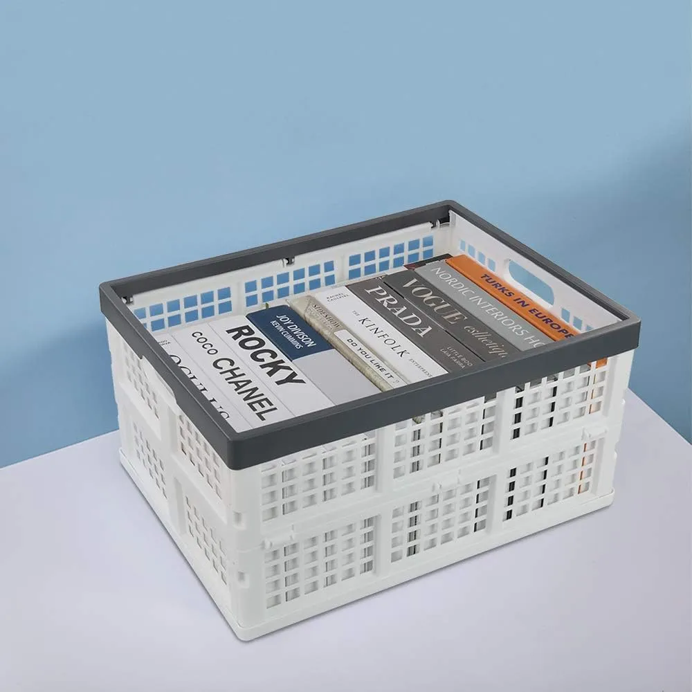Teyyvn 3-Pack 30 L Plastic Stackable Collapsible Storage Crates, Folding Storage Baskets