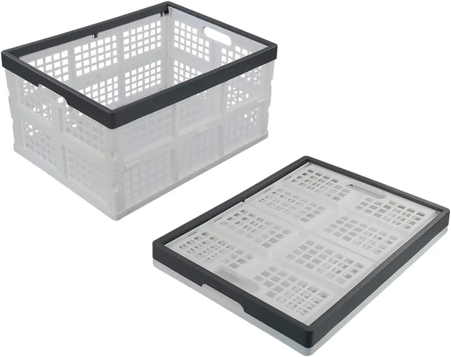 Teyyvn 3-Pack 30 L Plastic Stackable Collapsible Storage Crates, Folding Storage Baskets
