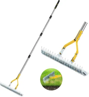 Thatch Rake, 15-Inch Steel Lawn Dethatcher Rake with Handle, Heavy Duty Grass Cleaning Rake for Dead Grass and Soil Loosening, Versatile Yard and Garden Grooming Tool (Black-C)