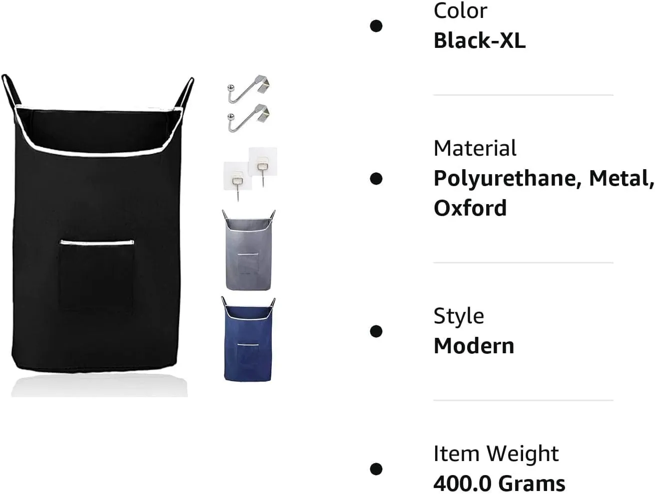 The Fine Living Co. X-Large Hanging Laundry Hamper with Over Door Hooks & Adhesive,Durable Space Saving Laundry Bag with Zipper and Wide Open Top,Hanging Dorm Laundry Hamper 20"x3.75"x31" (Black-XL)