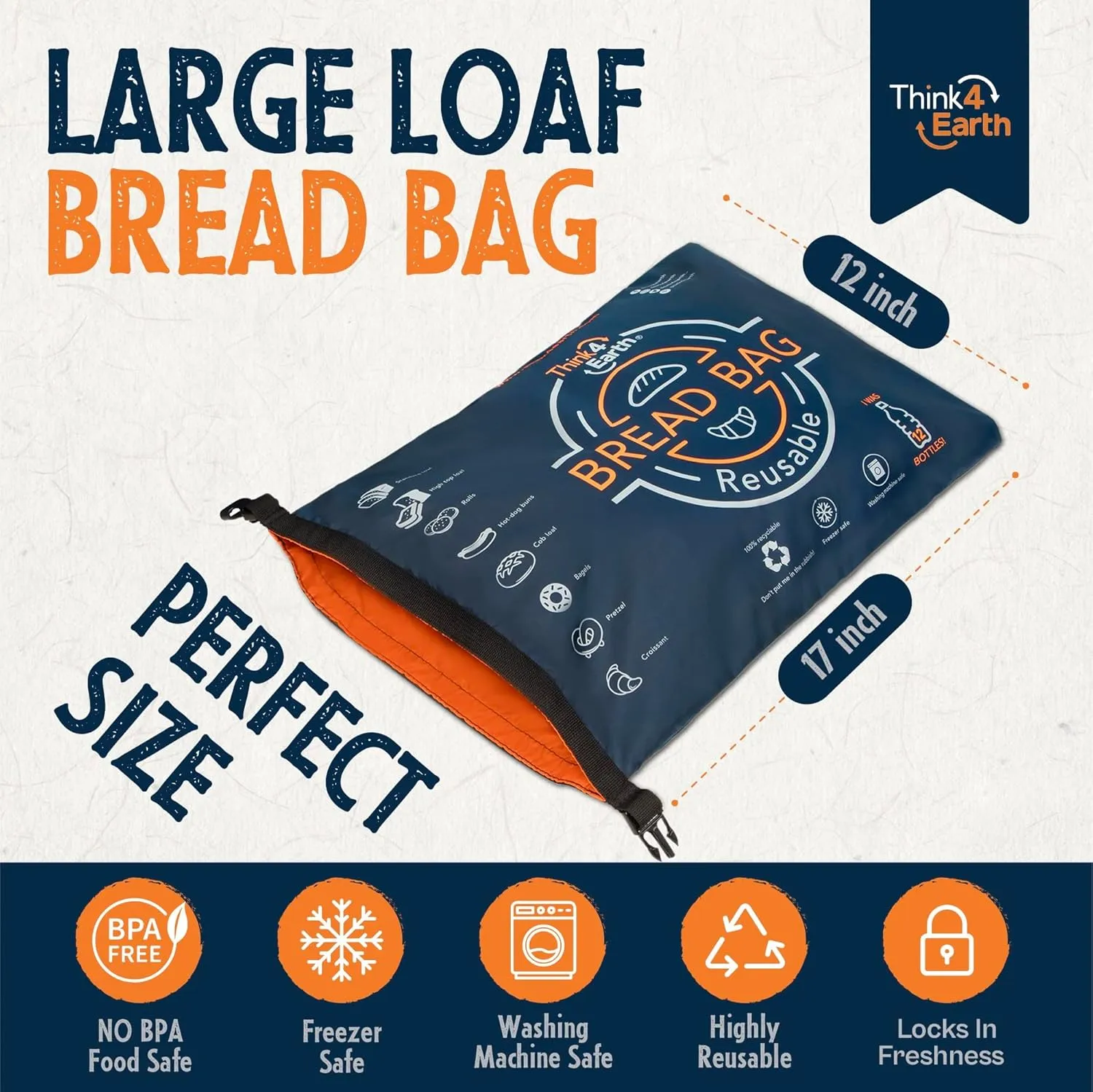 Think4Earth® - (2 Pack) Bread Bag - Reusable Freezer Bag for Homemade Sourdough Maker Gift Giving - Container for Sourdough Loafs Storage, Large Bags for Homemade Bread with Lining