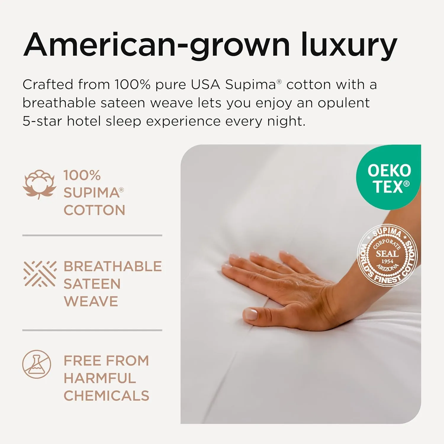 Threadmill Supima Luxury Cotton Sheets - California King, 1000 Thread Count Sateen Weave, 4 Pc Set, Deep Pocket, Hotel White