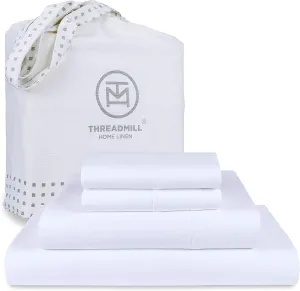 Threadmill Supima Luxury Cotton Sheets - California King, 1000 Thread Count Sateen Weave, 4 Pc Set, Deep Pocket, Hotel White