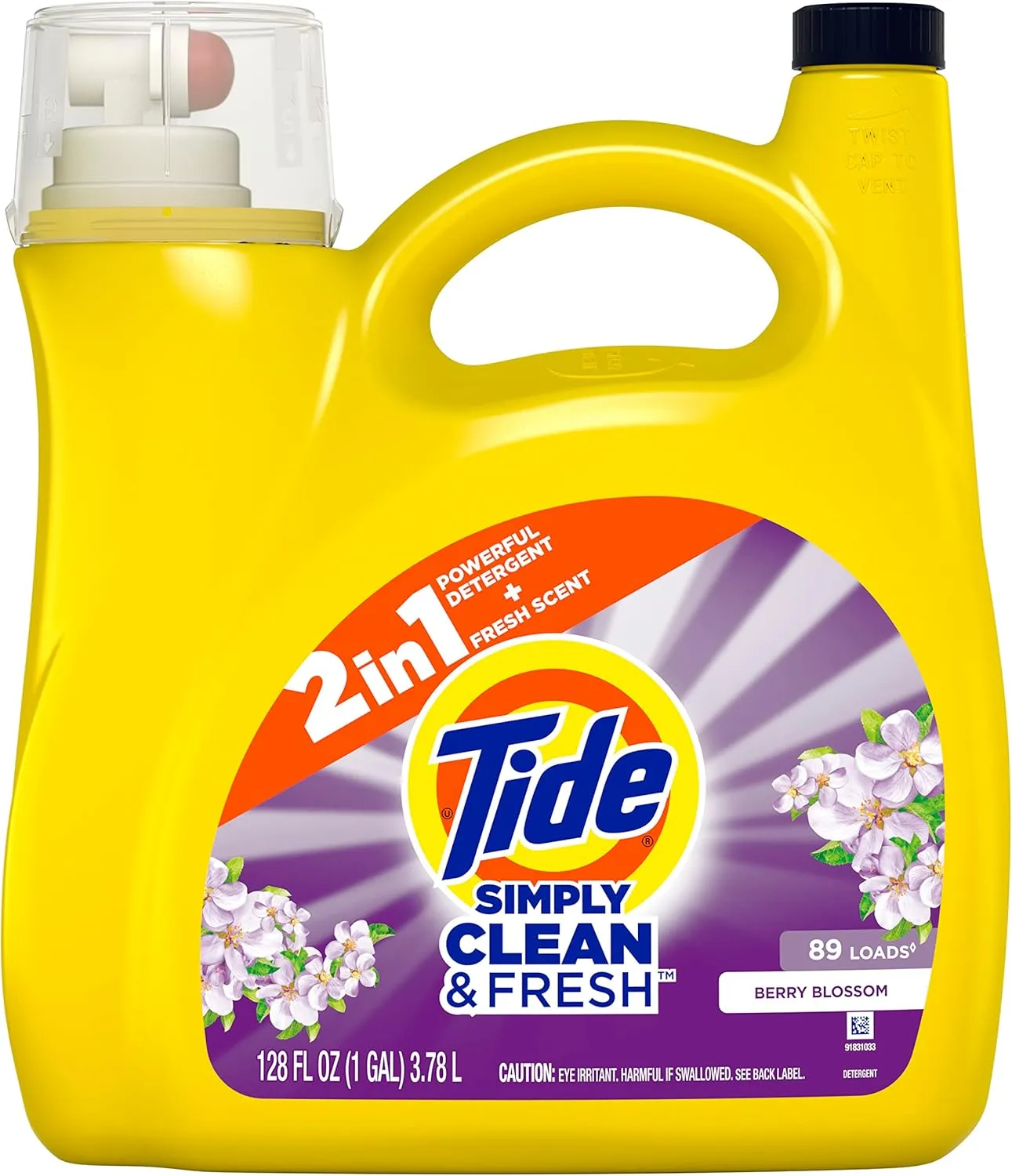 Tide Simply Liquid Laundry Detergent Berry Blossom, 89 loads(packaging may vary)