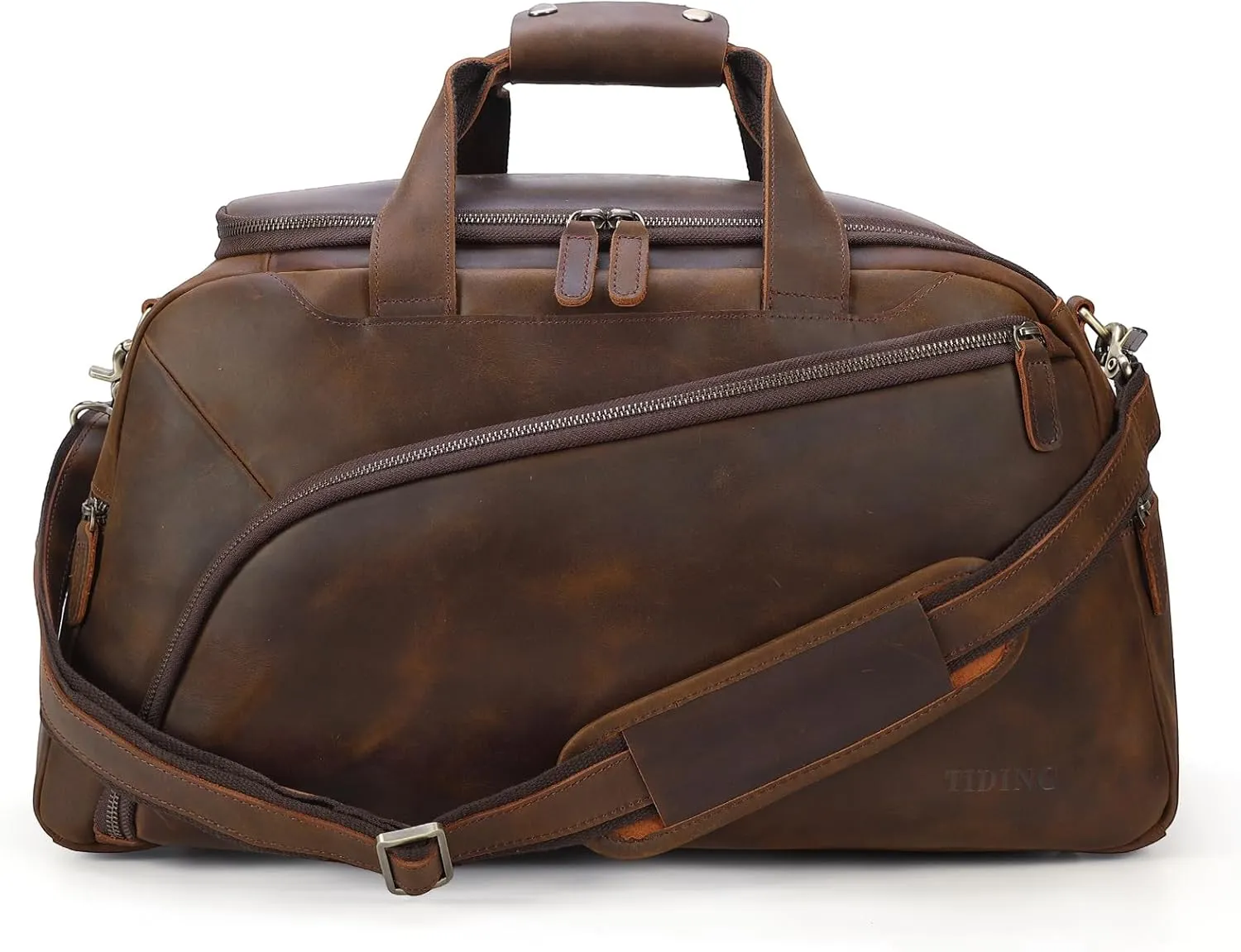 TIDING Full Grain Leather Duffel Bag for Men, 35L Weekender Overnight Gym Bag Carry On Travel Duffle Bag