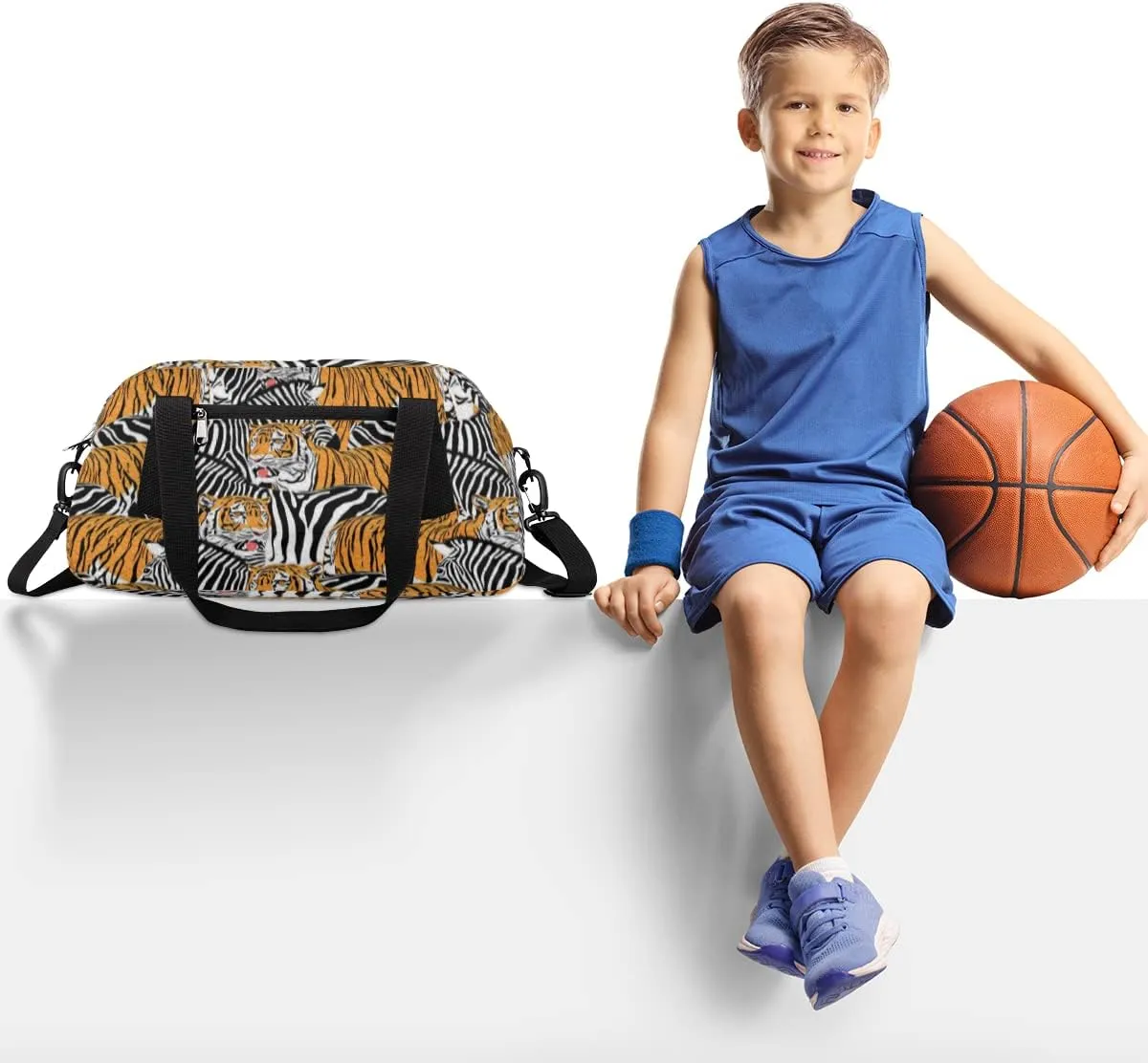 Tiger And Zebra Kids Duffel Bag for Girls Boys Teens, Zebra Oil Painting Dance Bag Overnight Small Duffel Bag Carry On Weekend Sports Gym Travel Bag for School Practice Gymnastics Ballet