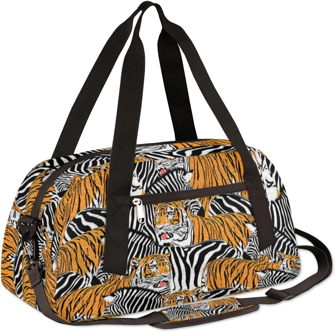 Tiger And Zebra Kids Duffel Bag for Girls Boys Teens, Zebra Oil Painting Dance Bag Overnight Small Duffel Bag Carry On Weekend Sports Gym Travel Bag for School Practice Gymnastics Ballet