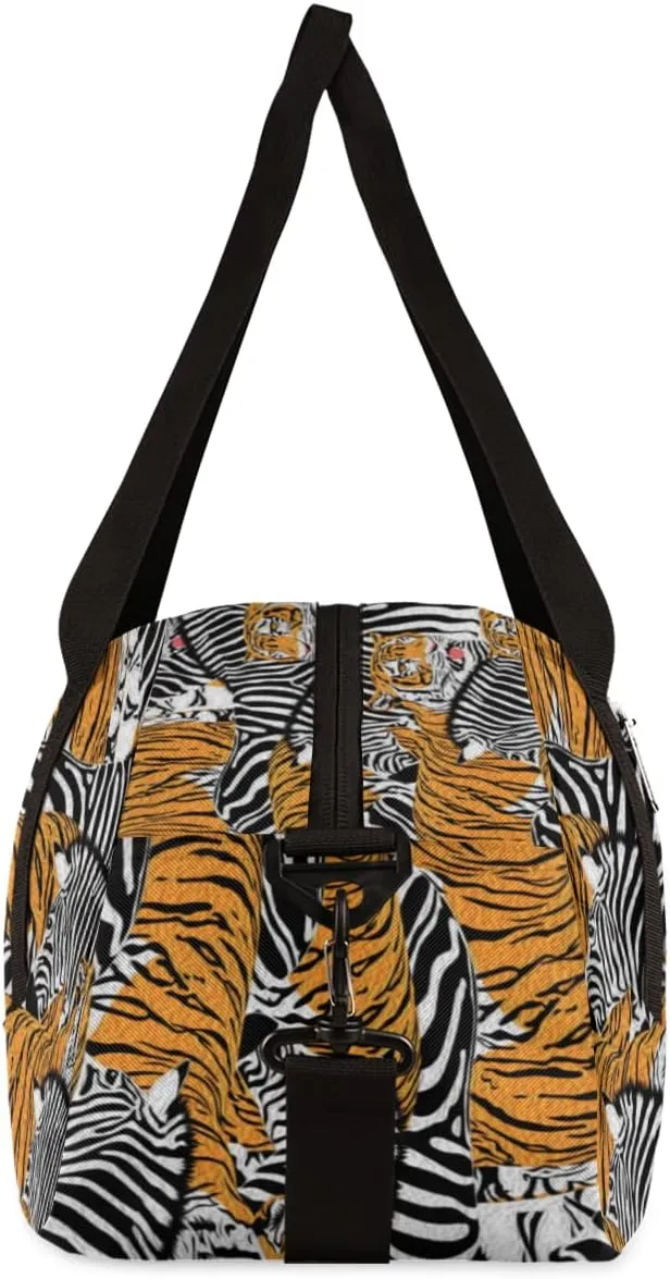 Tiger And Zebra Kids Duffel Bag for Girls Boys Teens, Zebra Oil Painting Dance Bag Overnight Small Duffel Bag Carry On Weekend Sports Gym Travel Bag for School Practice Gymnastics Ballet