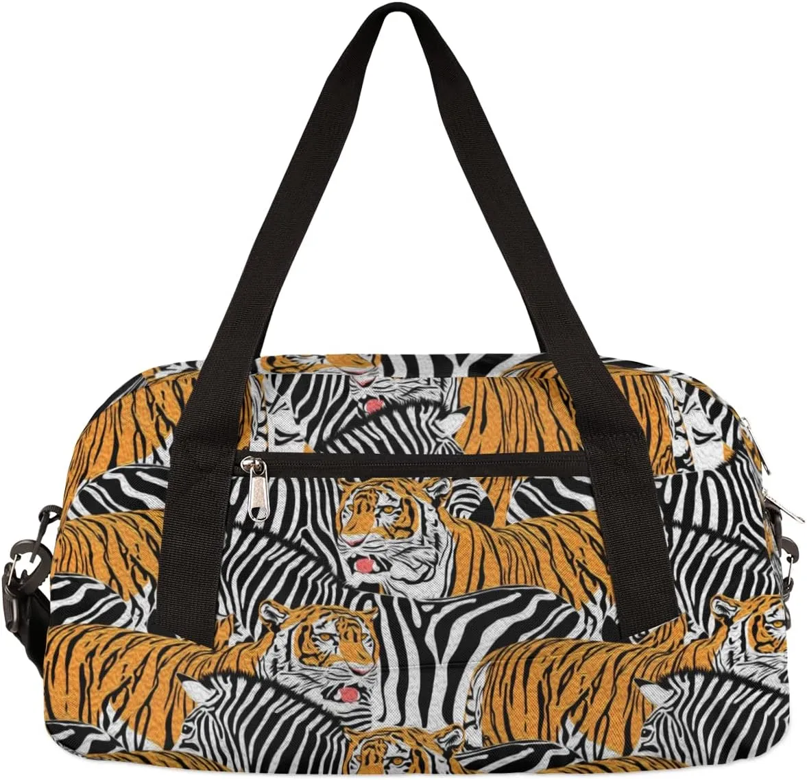 Tiger And Zebra Kids Duffel Bag for Girls Boys Teens, Zebra Oil Painting Dance Bag Overnight Small Duffel Bag Carry On Weekend Sports Gym Travel Bag for School Practice Gymnastics Ballet