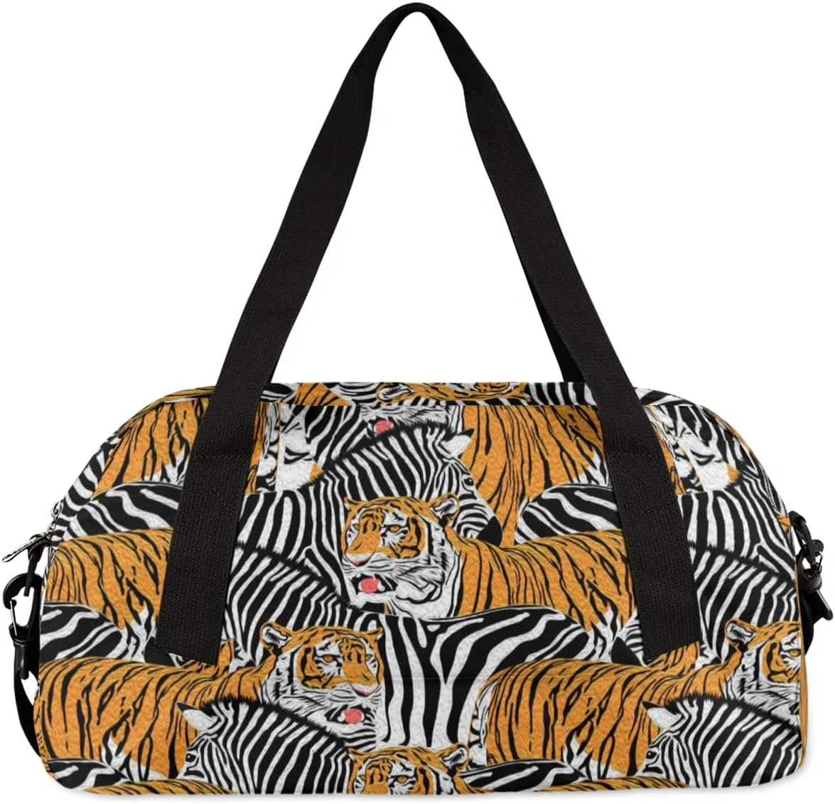 Tiger And Zebra Kids Duffel Bag for Girls Boys Teens, Zebra Oil Painting Dance Bag Overnight Small Duffel Bag Carry On Weekend Sports Gym Travel Bag for School Practice Gymnastics Ballet