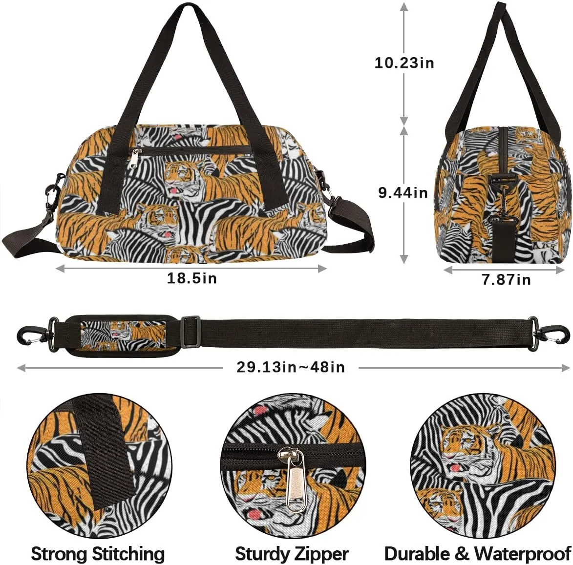 Tiger And Zebra Kids Duffel Bag for Girls Boys Teens, Zebra Oil Painting Dance Bag Overnight Small Duffel Bag Carry On Weekend Sports Gym Travel Bag for School Practice Gymnastics Ballet
