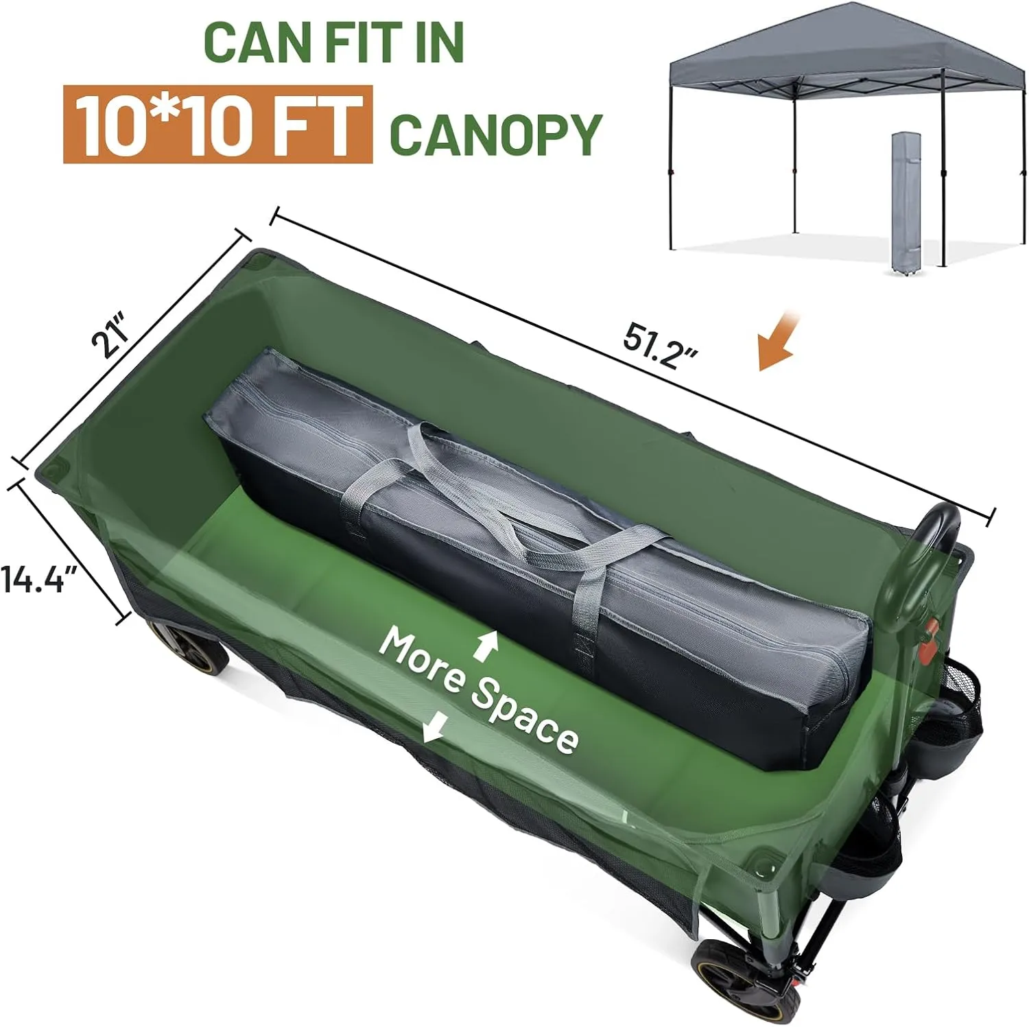 TIMBER RIDGE 51.2'' Extended Collapsible Wagon Cart with Brakes and Cargo Net, 350LBS Heavy Duty Foldable Utility Wagon with Adjustable Handle, 400L Capacity Portable Cart for Camping Sports Shopping