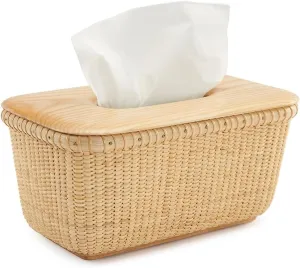 Tissue Box Cover Holder Rattan Tissue Box, Box Covers Rectangular, Perfect Combination of Rattan and Wood，Decorative Organizer for Tabletop, Bathroom, Car, Office | Natural
