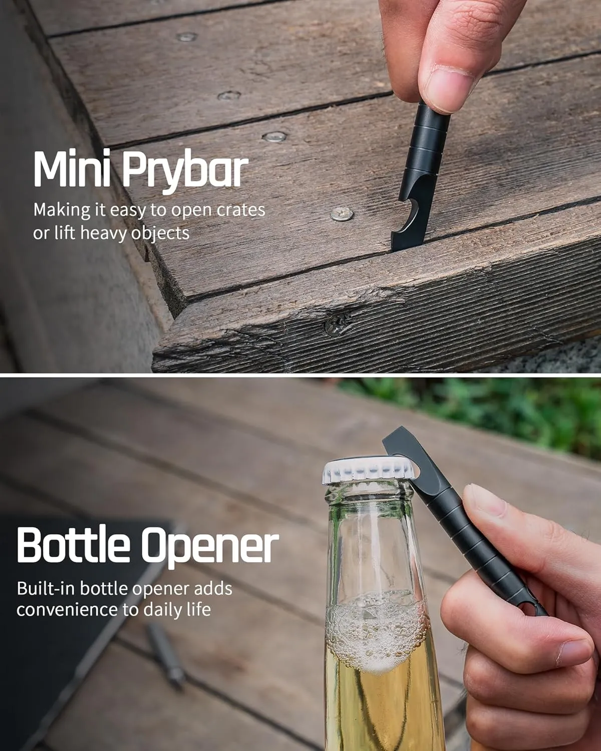 TISUR Keychain Pry Bar, Titanium Mini EDC Prybar Multitool with Bottle Opener, Pocket Small Keychain Tools for Every Day Carry(Black-Mini)