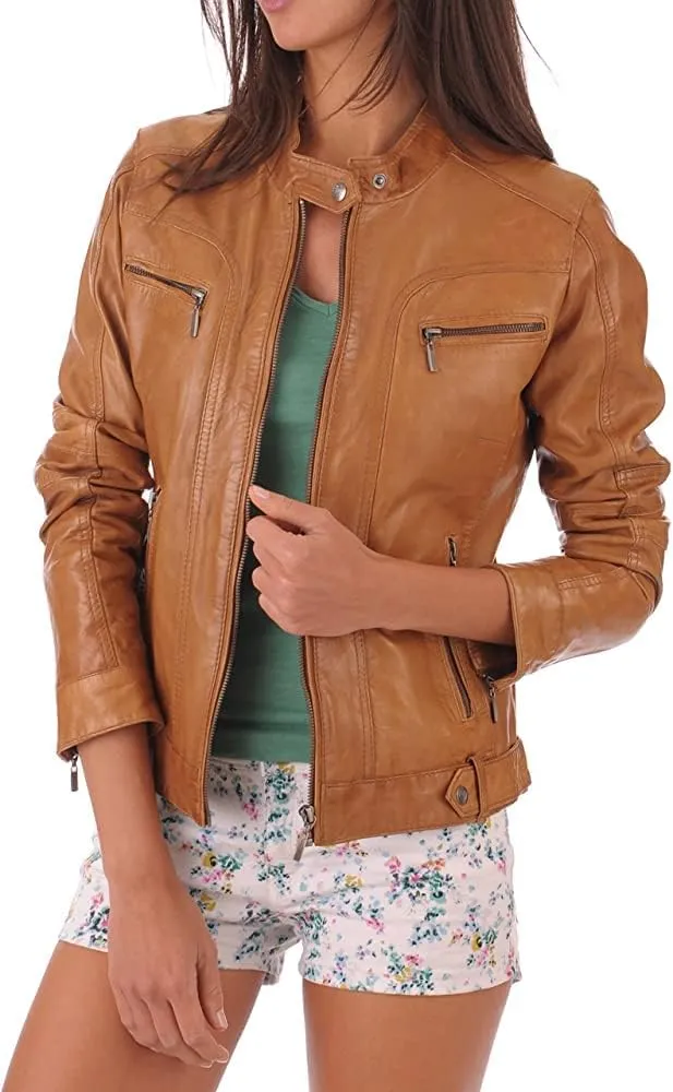 TOMJACK Women Leather Jacket - Lambskin Winter Vintage Motorcycle Biker Jacket, Moto Riding & Racing Jackets