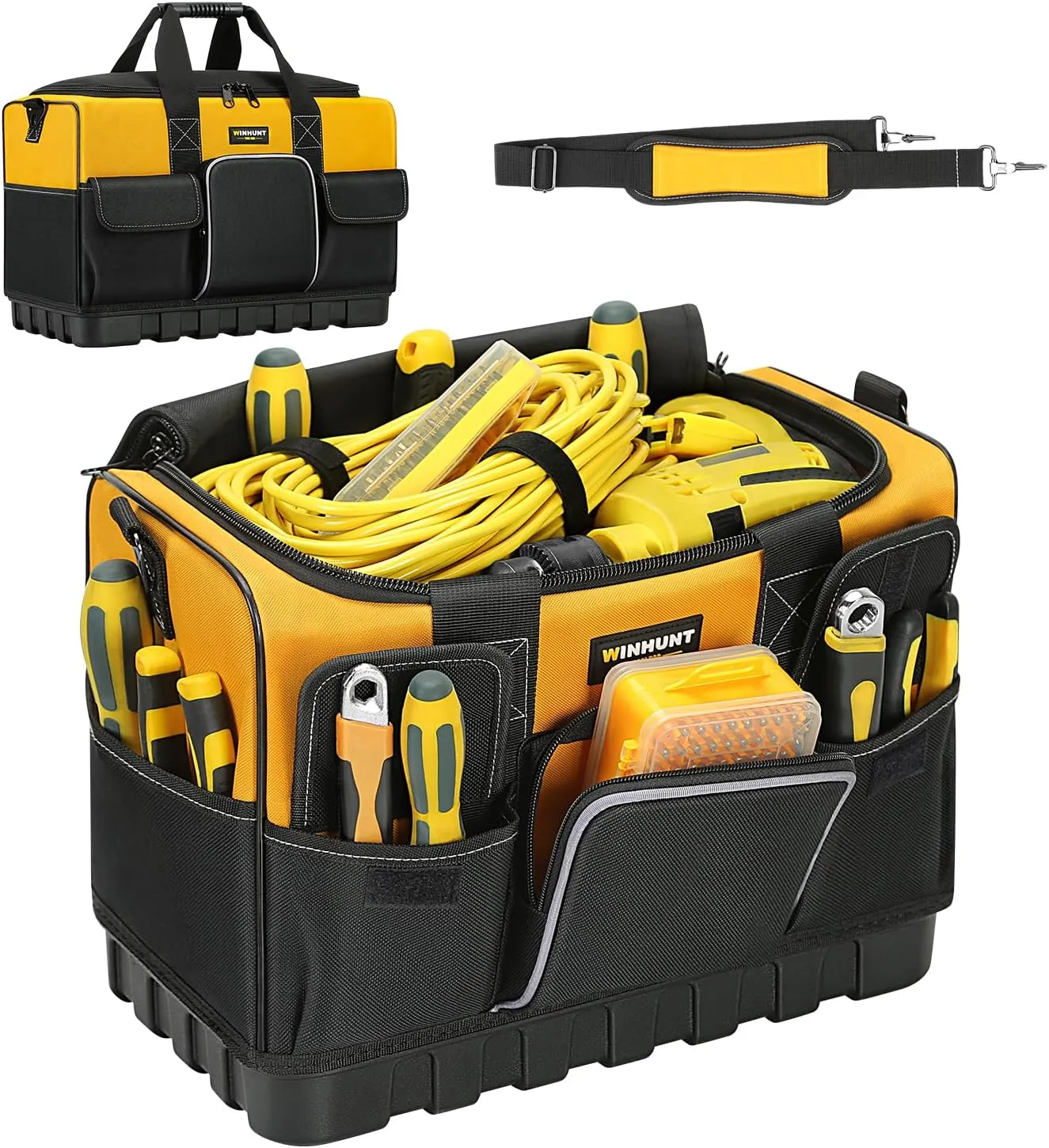 Tool Bag, 16-inch Tool Organisers, 600 Denier Large Tool Bag for Home DIY & Equipment Storage, Yellow and Black (40cm/16inch)
