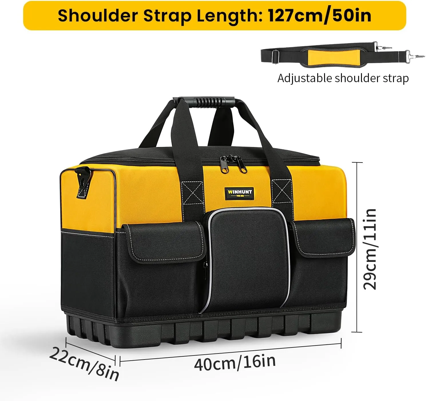 Tool Bag, 16-inch Tool Organisers, 600 Denier Large Tool Bag for Home DIY & Equipment Storage, Yellow and Black (40cm/16inch)