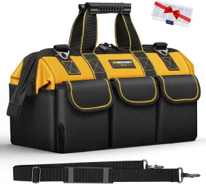Tool Bag, 18-inch Wide Mouth Tool Organisers, 600 Denier Large Tool Bag for Home DIY & Equipment Storage, Yellow and Black (18 inch)