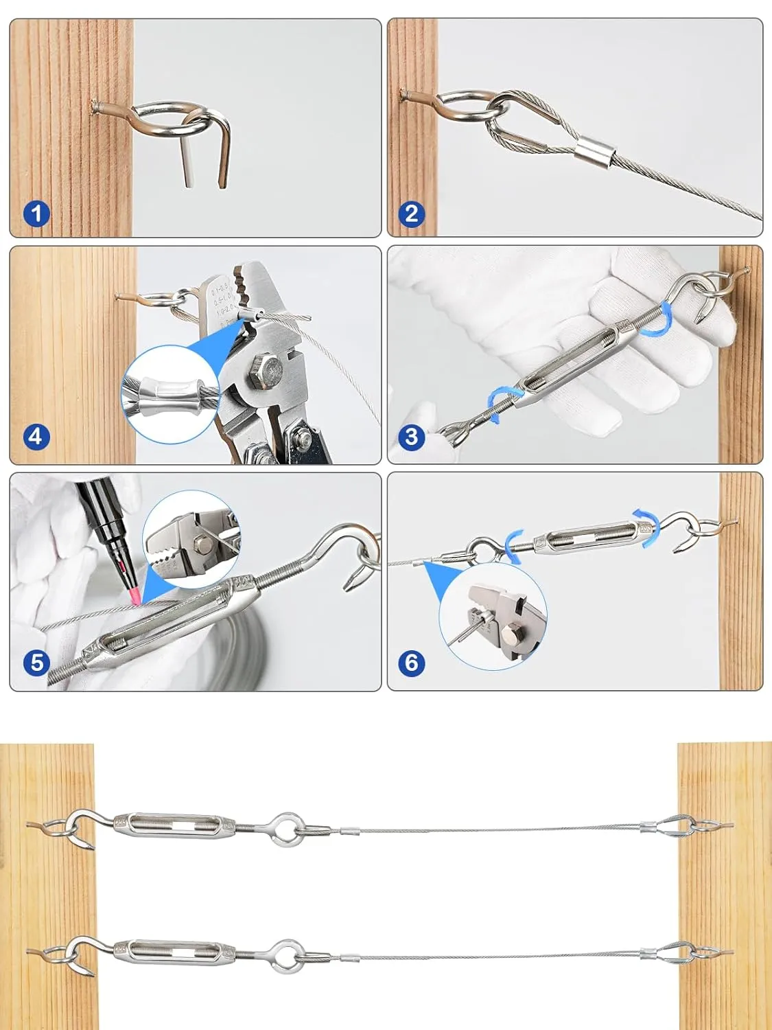 TooTaci 328ft 1/16 Stainless Steel Cable Kit, 7×7 Strands Steel Wire Rope with Crimping Tool, 200pcs Crimping Sleeves, M4 Turnbuckles for Cables Wire, String Lights Hanging, Climbing Plants