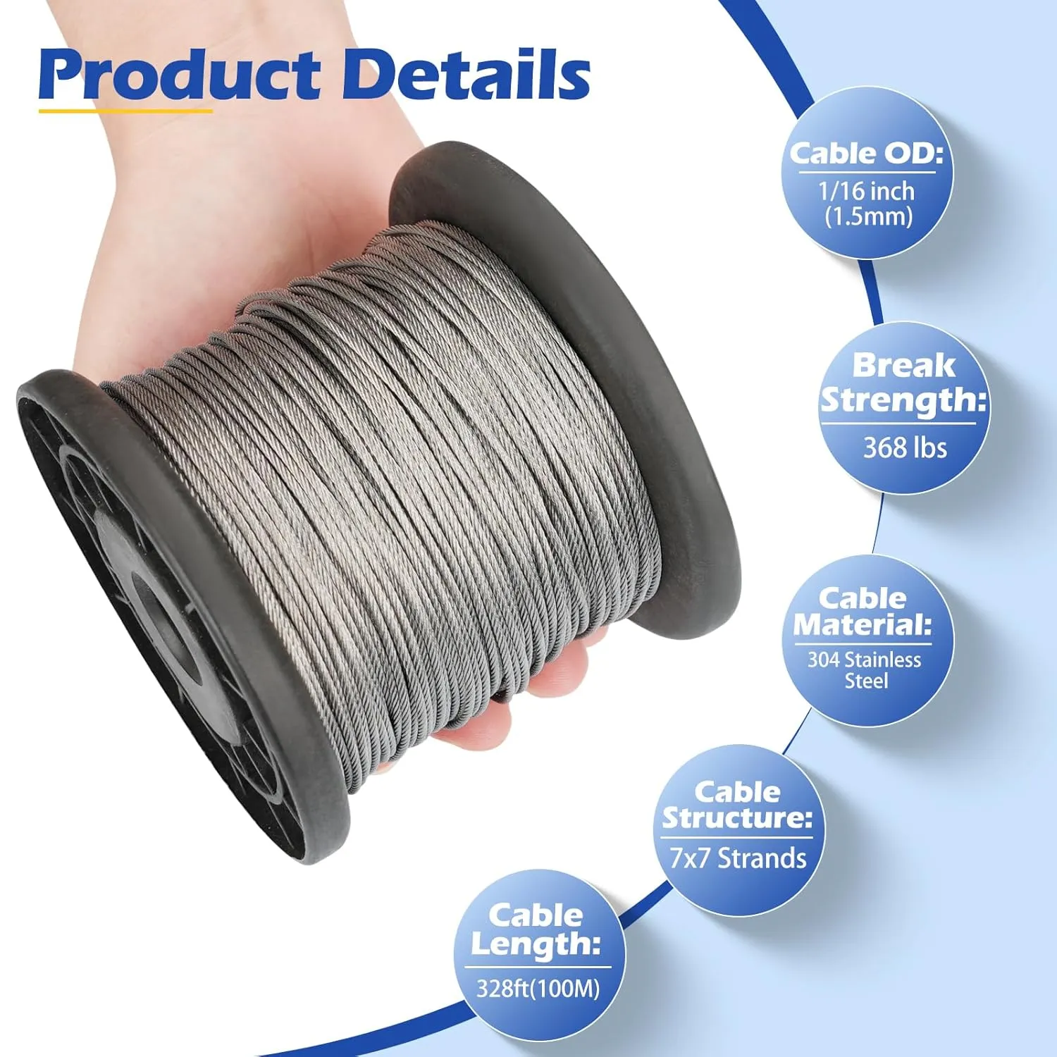 TooTaci 328ft 1/16 Stainless Steel Cable Kit, 7×7 Strands Steel Wire Rope with Crimping Tool, 200pcs Crimping Sleeves, M4 Turnbuckles for Cables Wire, String Lights Hanging, Climbing Plants