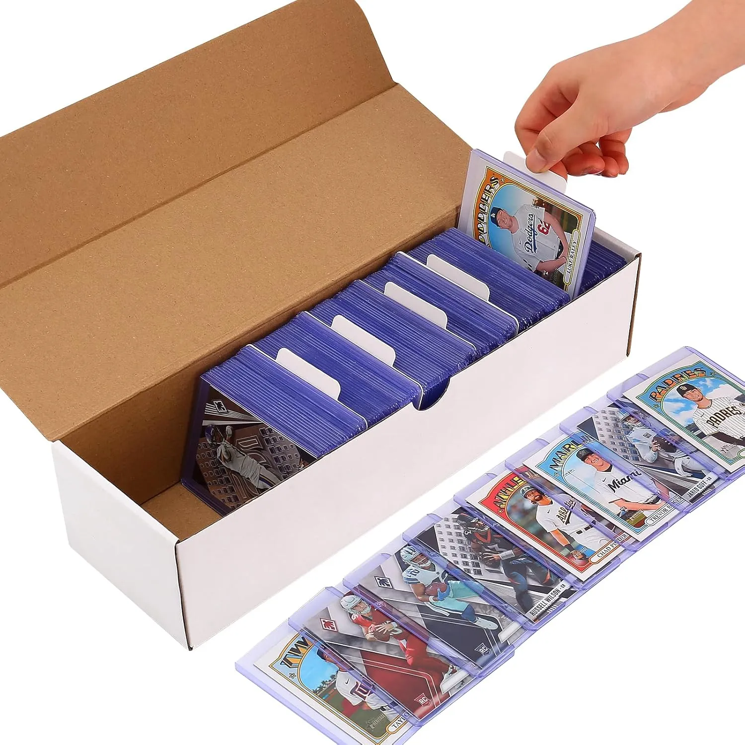 Top Loader Box 10-Pack-9000 Count Sports Card Organizer with 30 Dividers & Labels for TCG, MTG, Magic, Trading Cards- Archival Safe, Stackable Design