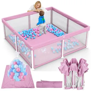 TOREVSIOR Foldable Baby Playpen with Mat, 50"×50" Collapsible Playpen for Babies and Toddlers, Indoor & Outdoor Kids Safety Play Pen, Portable Play Yard, Foldable Baby Play Pen with 50 Ocean Balls
