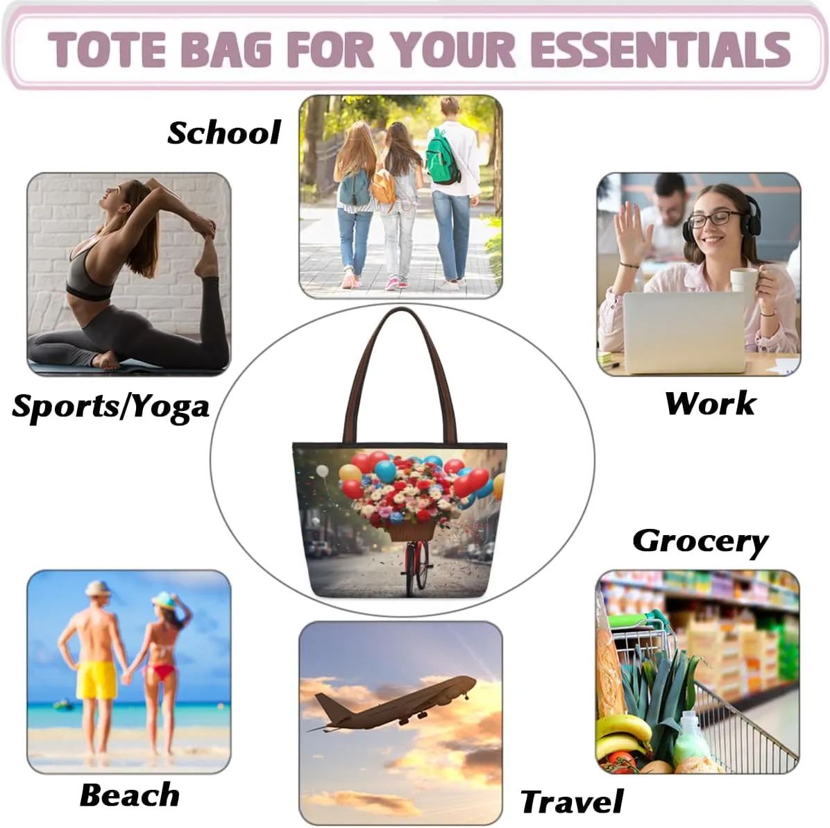 Tote Bag for Women with Zipper Large Capacity Top Handle Casual Shoulder Bag Handbag Reusable Shopping