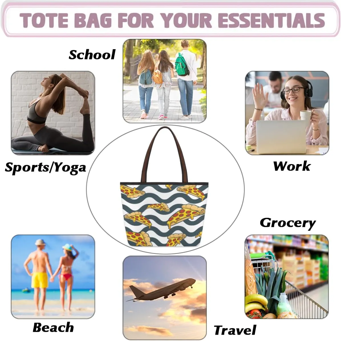 Tote Bag for Women with Zipper Large Capacity Top Handle Casual Shoulder Bag Handbag Reusable Shopping