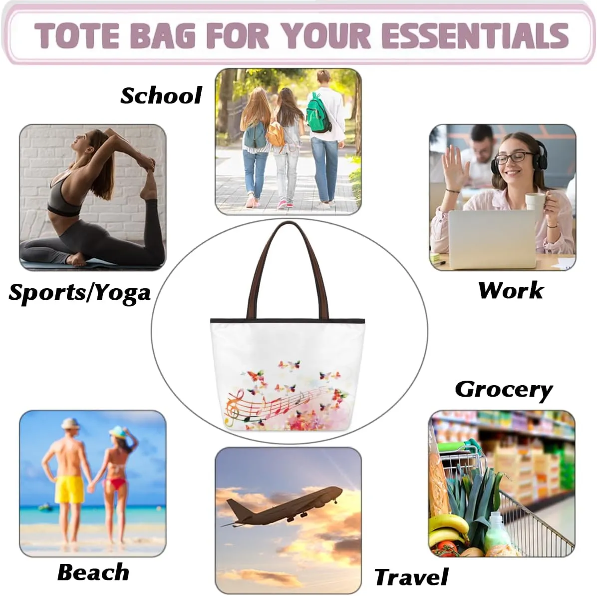 Tote Bag for Women with Zipper Large Capacity Top Handle Casual Shoulder Bag Handbag Reusable Shopping