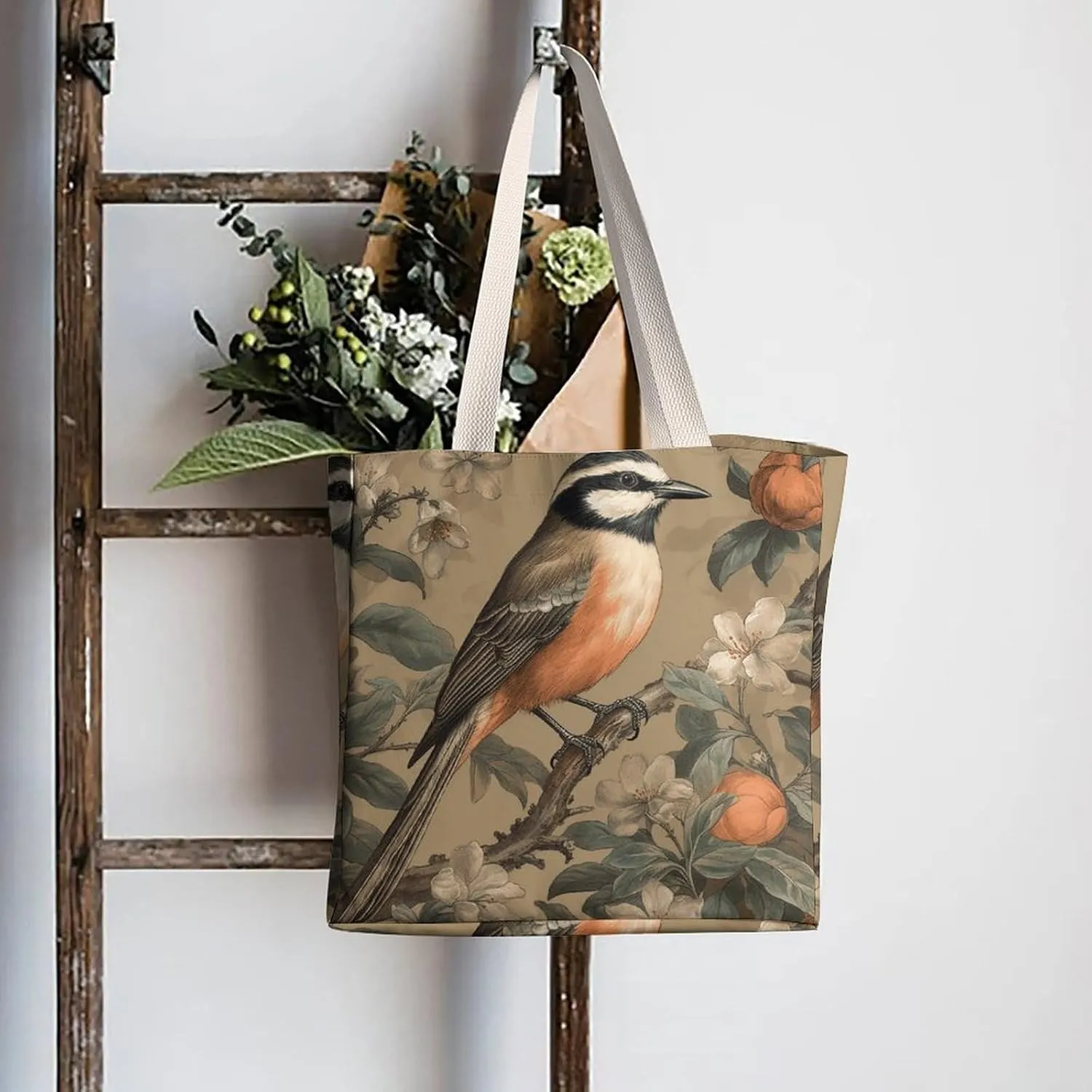 Tote Bag Laptop Handbag On Flowering Tree Grocery Bag Canvas Shoulder Bag Crossbody Bag for Travel