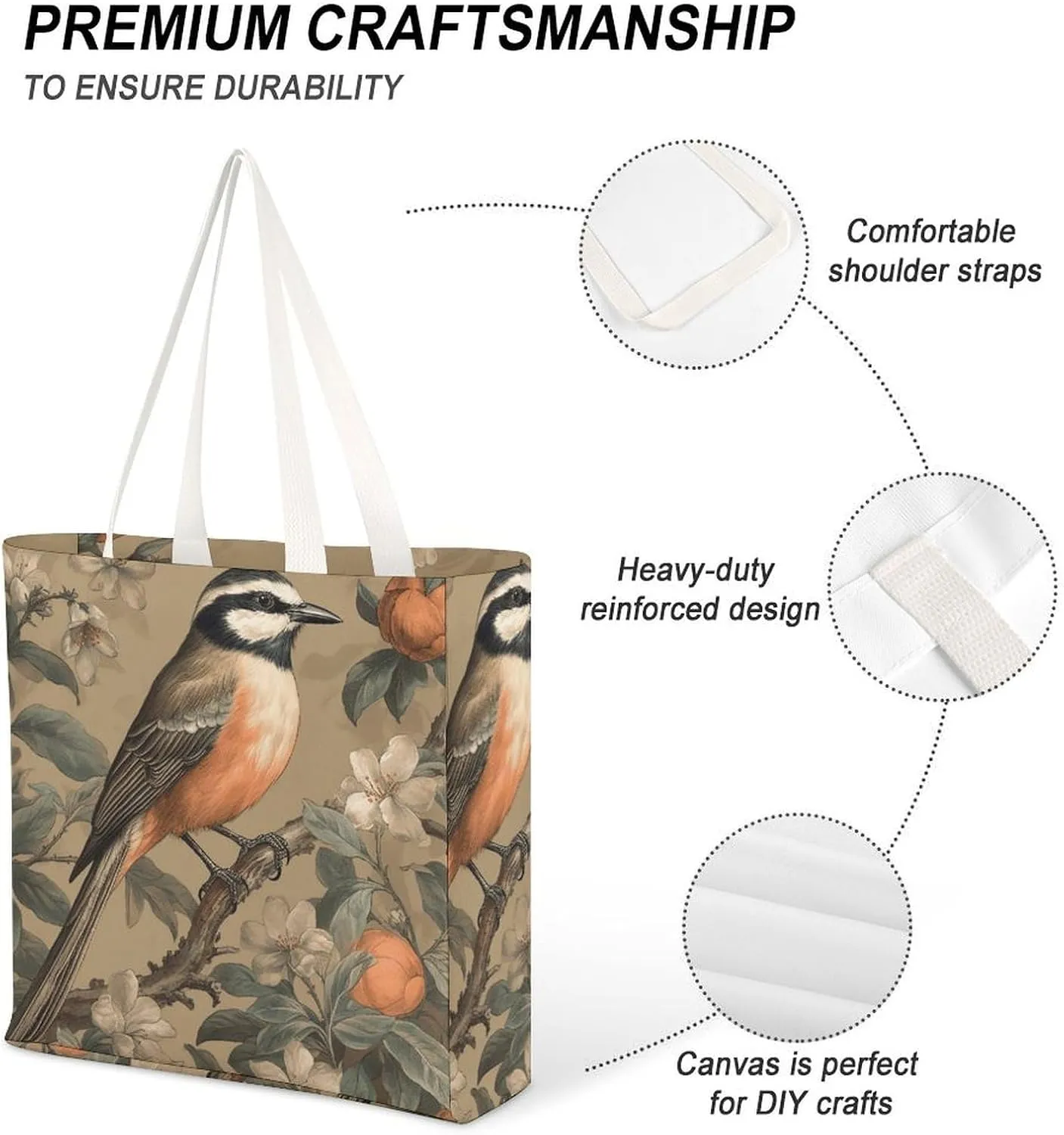 Tote Bag Laptop Handbag On Flowering Tree Grocery Bag Canvas Shoulder Bag Crossbody Bag for Travel