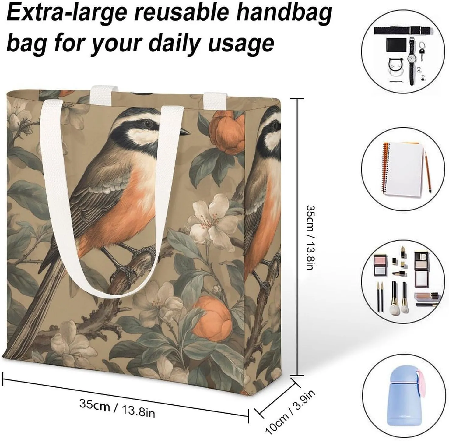 Tote Bag Laptop Handbag On Flowering Tree Grocery Bag Canvas Shoulder Bag Crossbody Bag for Travel