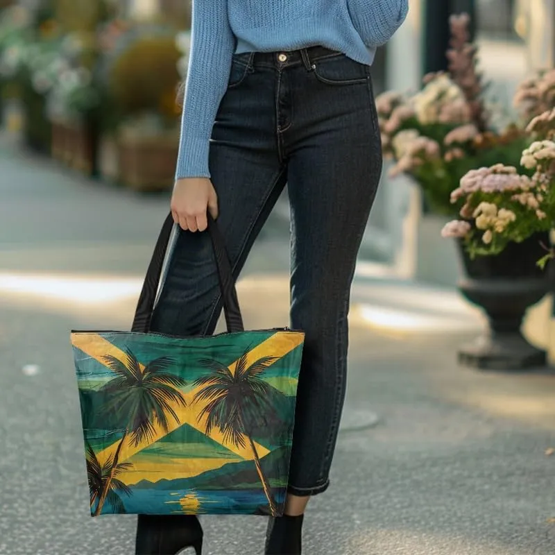 Tote Paper Bag USA Flag Shoulder Bag with Zippers, Jeans Pocket Puppy Large Shopping Beach Bags Handle Book Tote