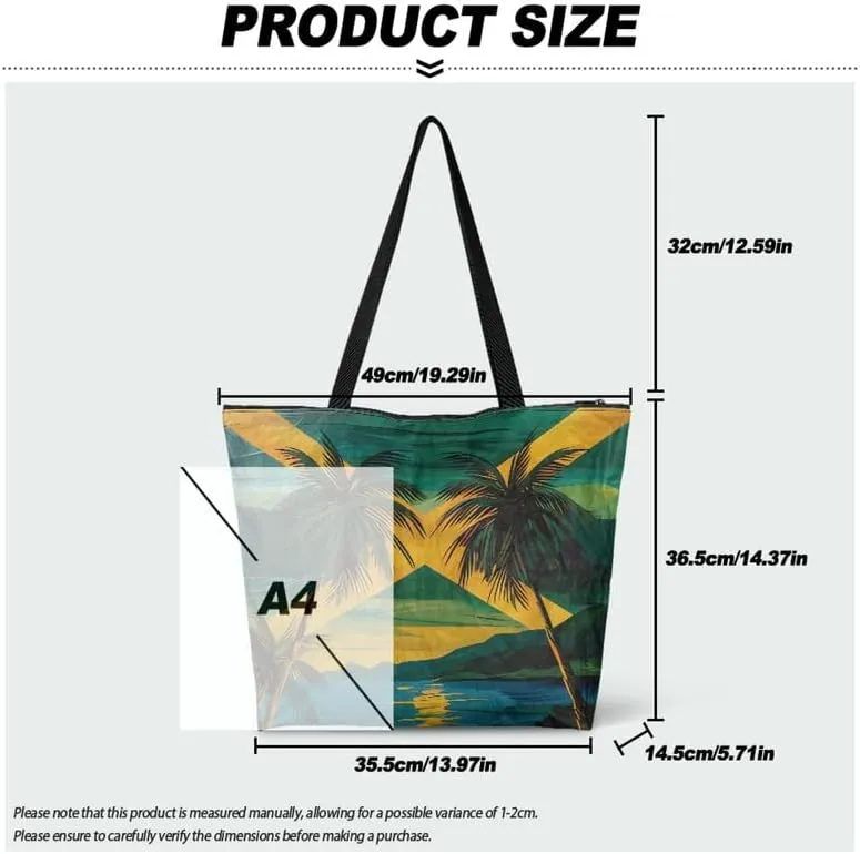 Tote Paper Bag USA Flag Shoulder Bag with Zippers, Jeans Pocket Puppy Large Shopping Beach Bags Handle Book Tote