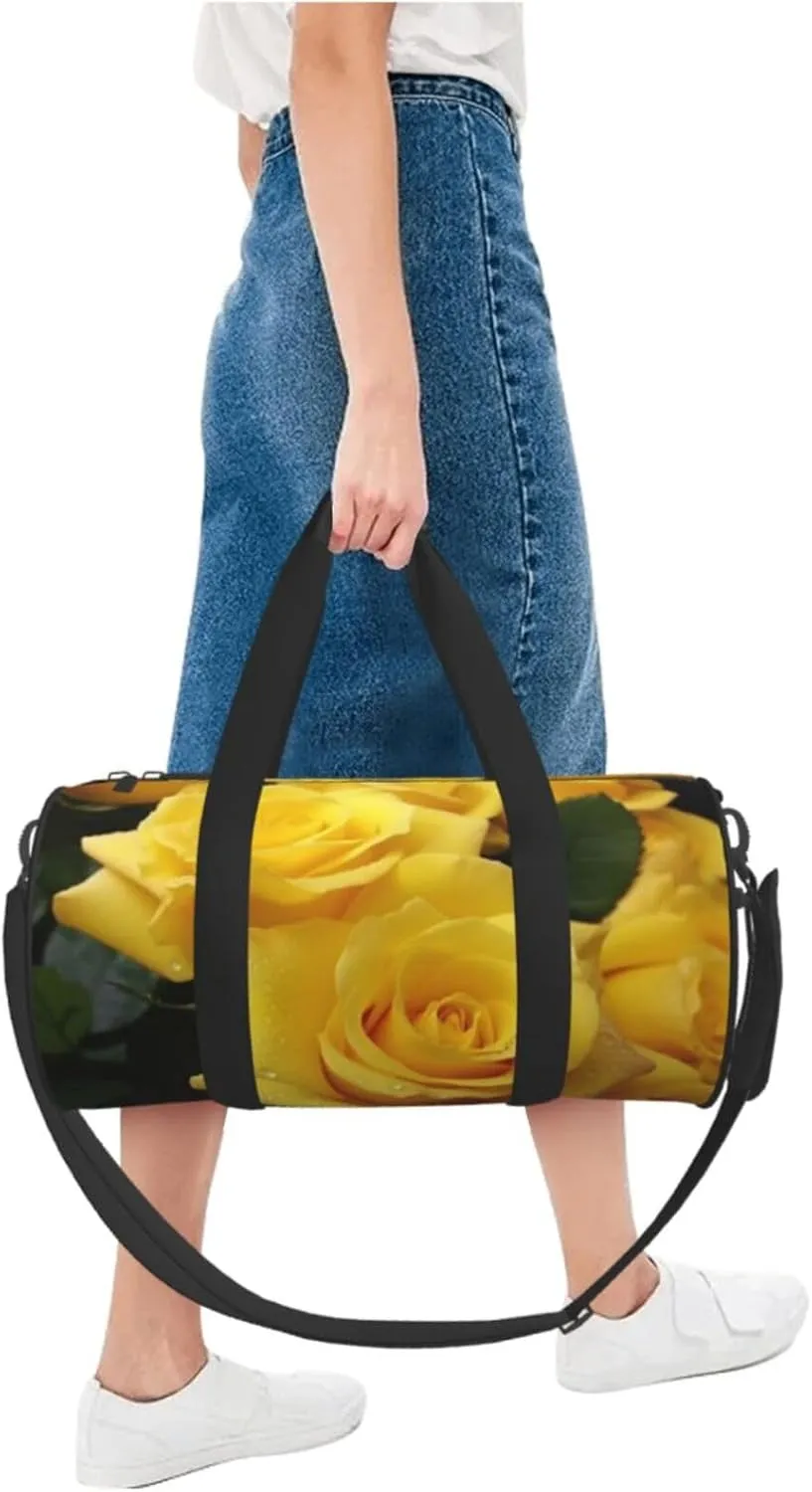 Travel Bag For Women,Yellow Roses Print Personal Item Duffle Bags,Weekend Travel Duffel Tote Bag,Travel Sport Gym Bag For Men,Airplane Travel Essentials For Flying