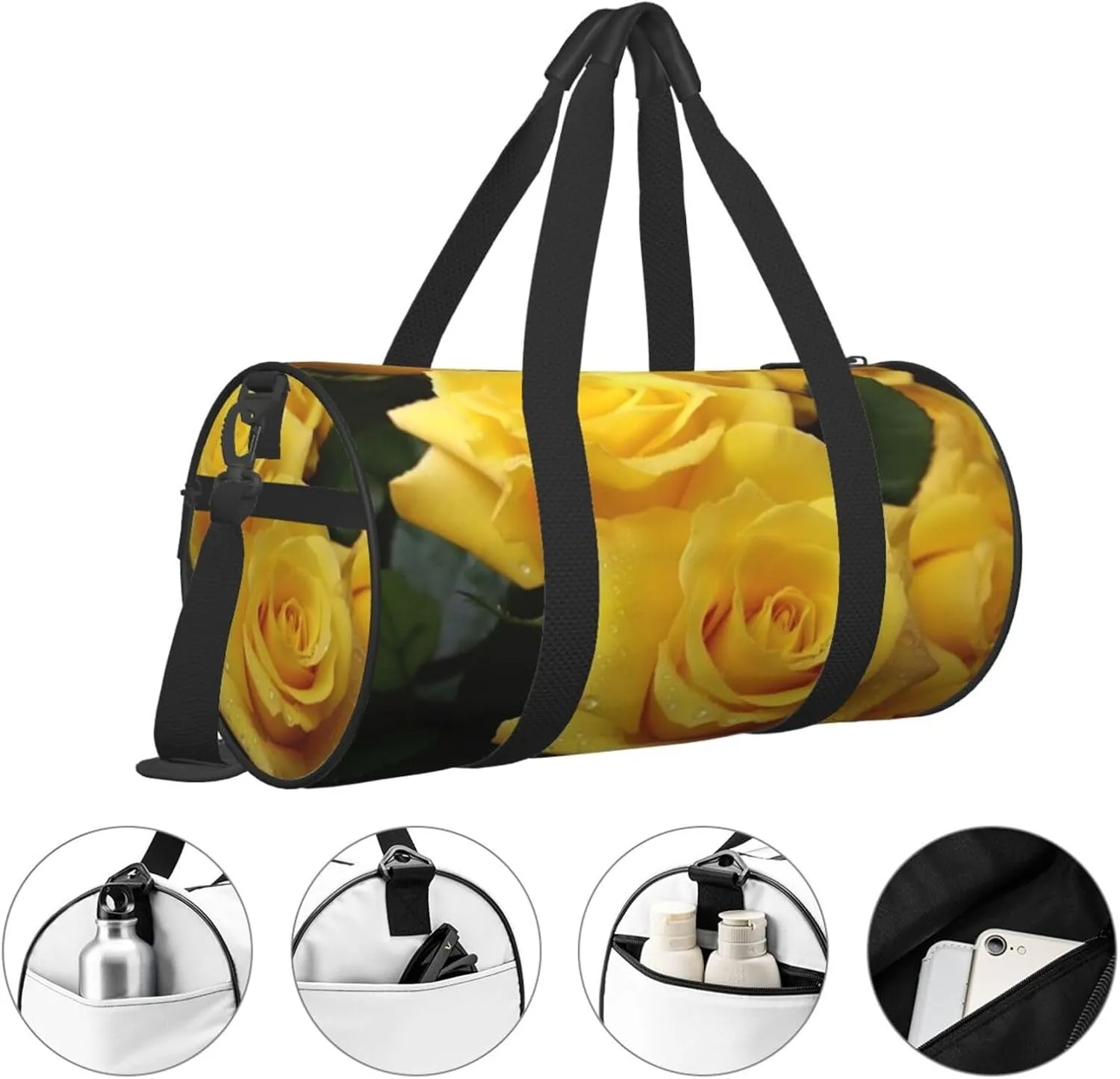 Travel Bag For Women,Yellow Roses Print Personal Item Duffle Bags,Weekend Travel Duffel Tote Bag,Travel Sport Gym Bag For Men,Airplane Travel Essentials For Flying