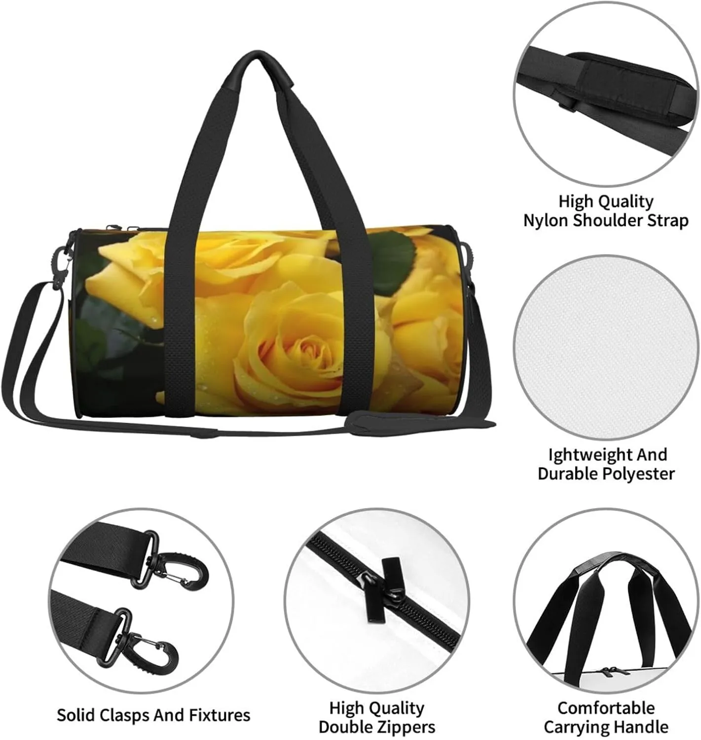 Travel Bag For Women,Yellow Roses Print Personal Item Duffle Bags,Weekend Travel Duffel Tote Bag,Travel Sport Gym Bag For Men,Airplane Travel Essentials For Flying