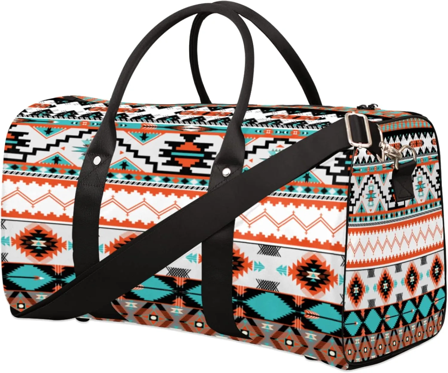 Travel Duffel Bag Ethnic Aztec Geometric Waterproof Weekend Overnight Bag Carry-on Workout Bag for Sports Gym Camping Outdoor Activities