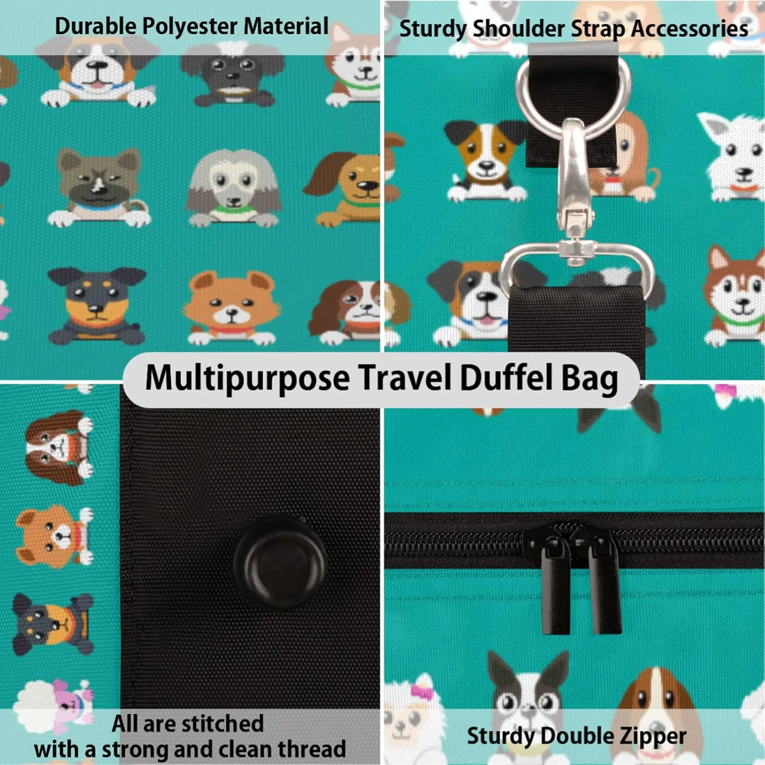 Travel Duffel Bag for Women Men Kawaii Cute Dog Pattern Sport Gym Tote Bag Lightweight Waterproof Foldable Weekender Overnight for Hospital Training Swim Yoga Handbag large