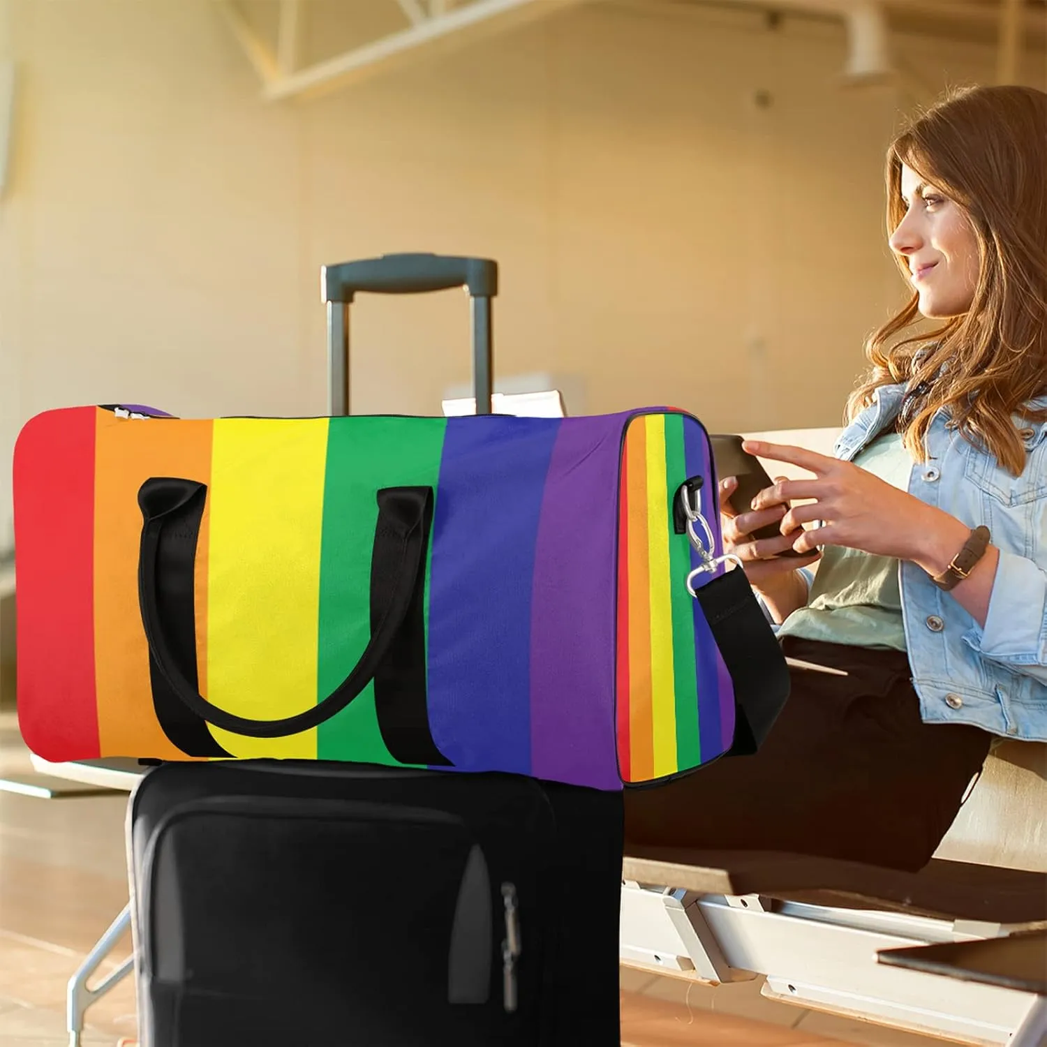 Travel Duffel Bag, Rainbow LGBTQ Sports Tote Gym Bag Foldable Weekender Workout Bags Carry on Luggage Handle Overnight Shoulder Bags for Women Men