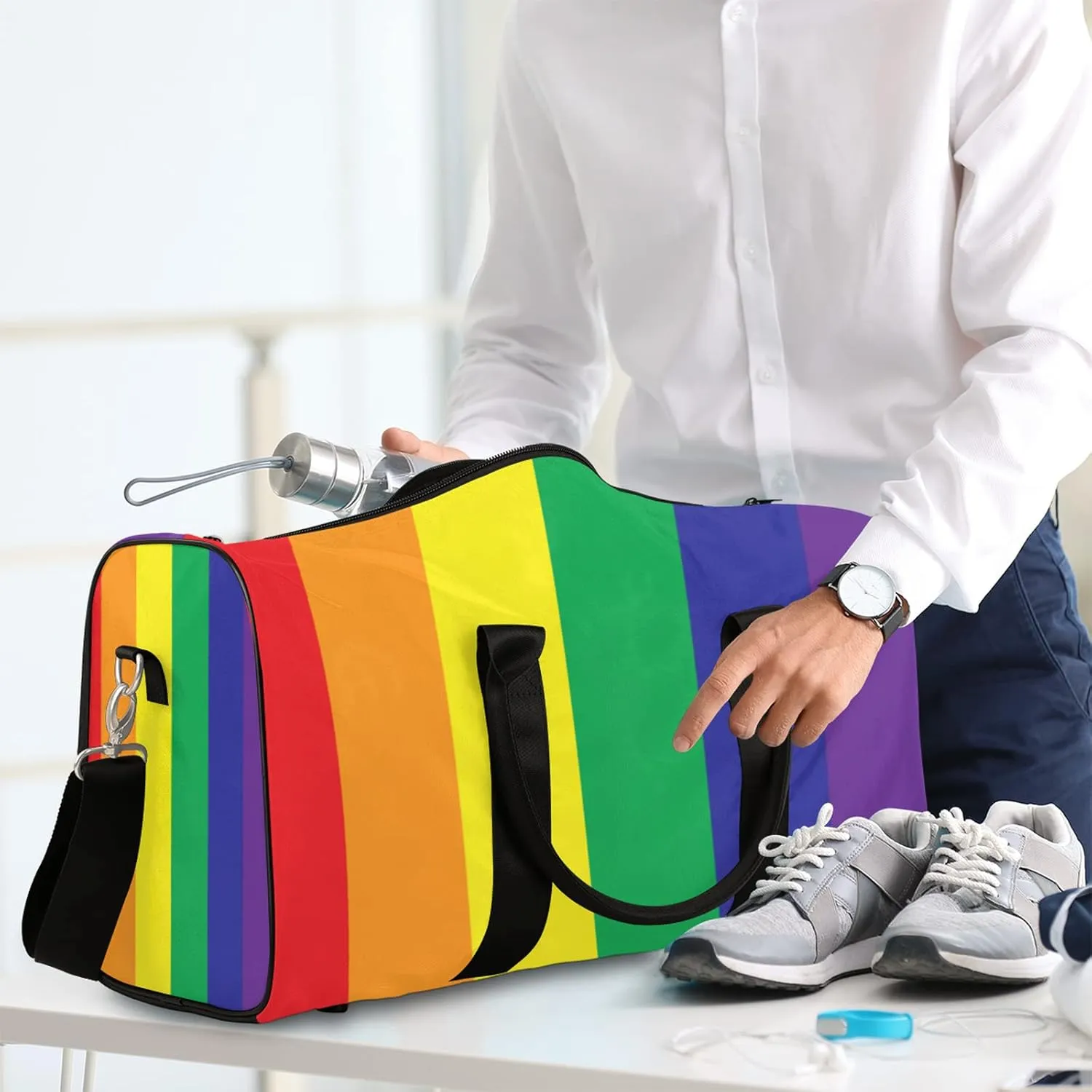 Travel Duffel Bag, Rainbow LGBTQ Sports Tote Gym Bag Foldable Weekender Workout Bags Carry on Luggage Handle Overnight Shoulder Bags for Women Men