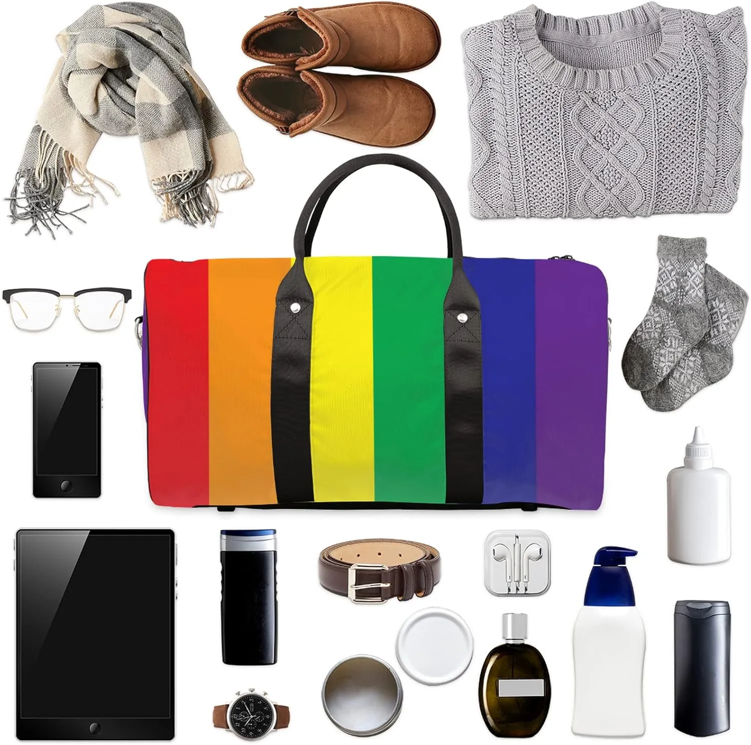 Travel Duffel Bag, Rainbow LGBTQ Sports Tote Gym Bag Foldable Weekender Workout Bags Carry on Luggage Handle Overnight Shoulder Bags for Women Men