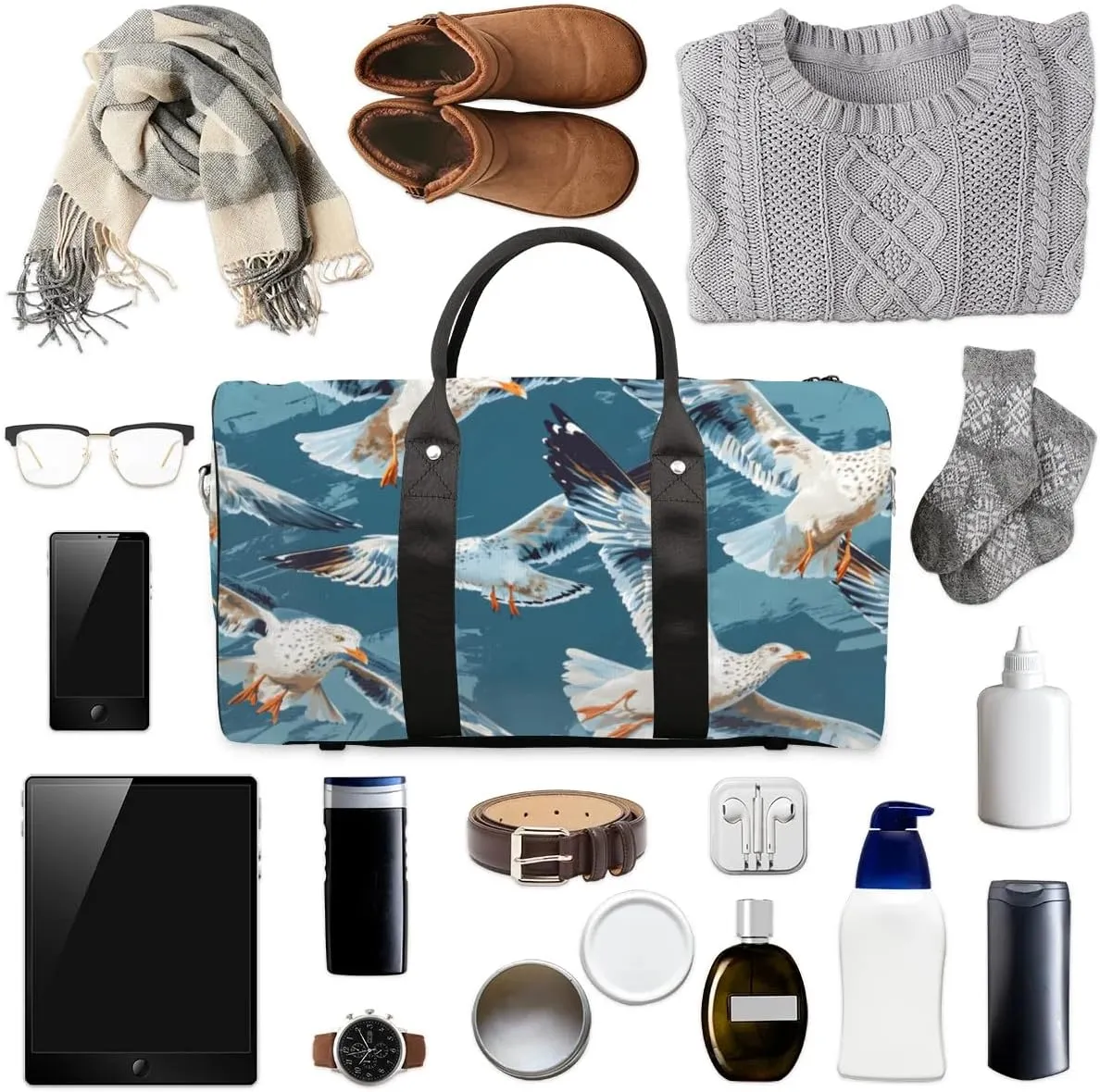 Travel Duffel Bag, Seagull Ocean Bird Sports Tote Gym Bag Foldable Western Aztec Weekender Bag Carry on Luggage Handle Bag Overnight Shoulder Bag for Women Men,A-778