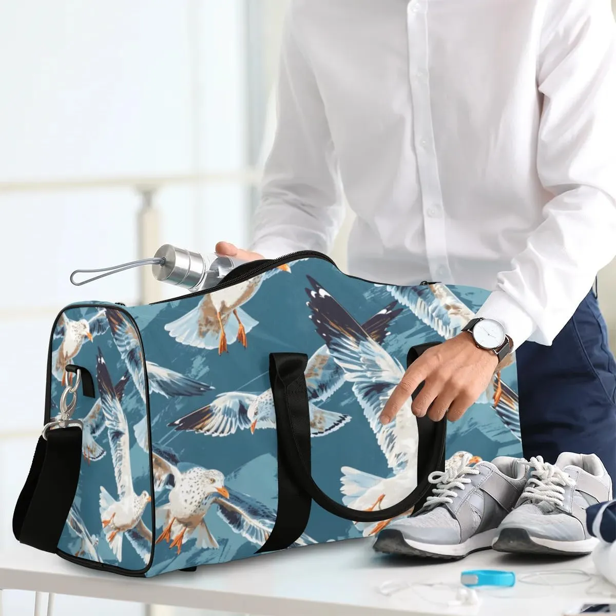 Travel Duffel Bag, Seagull Ocean Bird Sports Tote Gym Bag Foldable Western Aztec Weekender Bag Carry on Luggage Handle Bag Overnight Shoulder Bag for Women Men,A-778