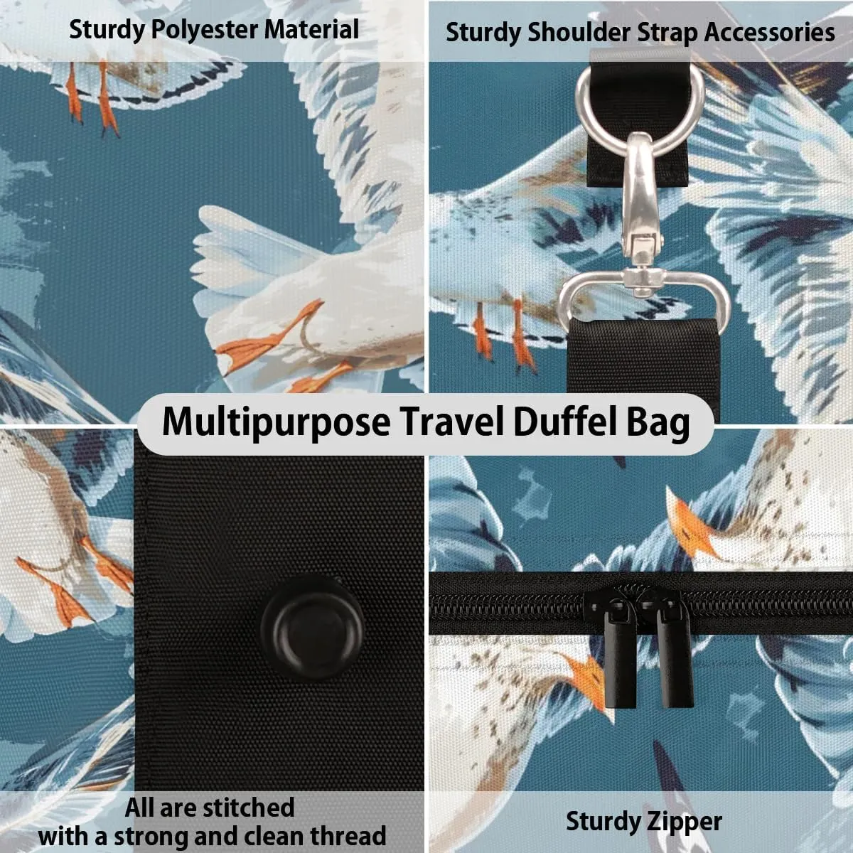 Travel Duffel Bag, Seagull Ocean Bird Sports Tote Gym Bag Foldable Western Aztec Weekender Bag Carry on Luggage Handle Bag Overnight Shoulder Bag for Women Men,A-778