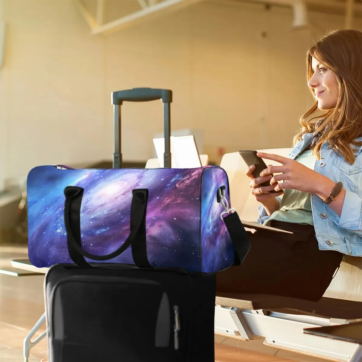 Travel Duffel Bag, Universe Galaxy Nebulae Sports Tote Gym Bag Foldable Western Aztec Weekender Bag Carry on Luggage Handle Bag Overnight Shoulder Bag for Women Men,A-1031